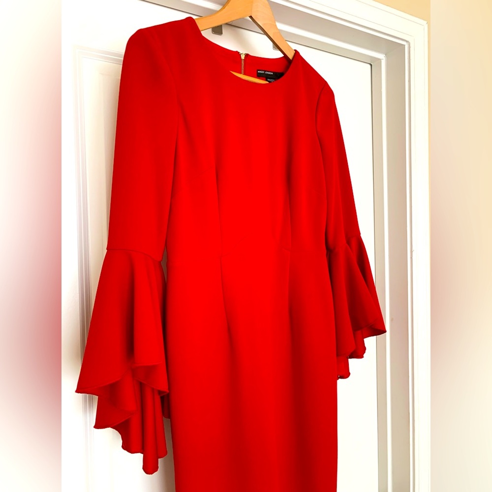 Maggy London, midi dress, flute sleeves, size 4 - Picture 5 of 8